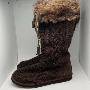 L.L. Bean Dark Brown Knit Boots with Faux Fur